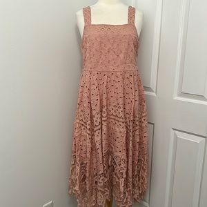 Maeve for Anthropologie blush pink eyelet midi dress